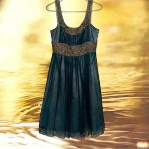 Adrianna Papell Cocktail  dress w crinoline, beading, gorgeous pleating Size 6